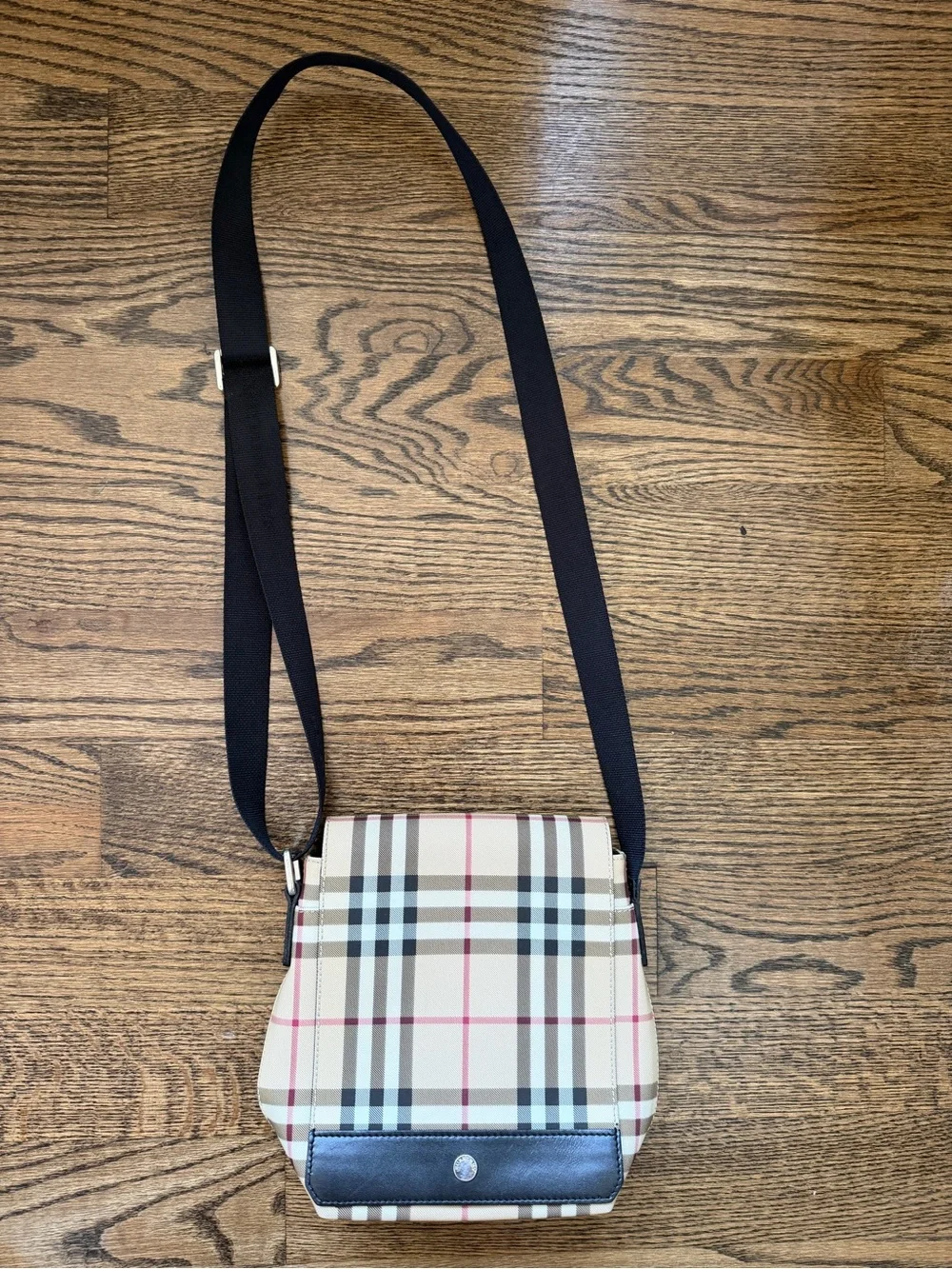 Burberry Beige Plaid Crossbody Bag with Black Strap - Picture 6 of 8